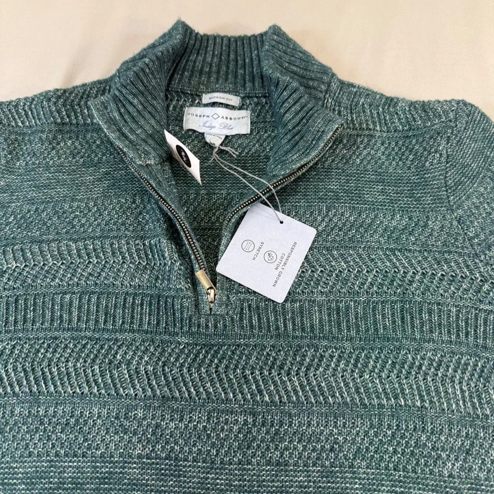 Joseph Abboud Indigo Blue Mens Large Quarter Zip Cotton Stretch Sweater M325576‎
